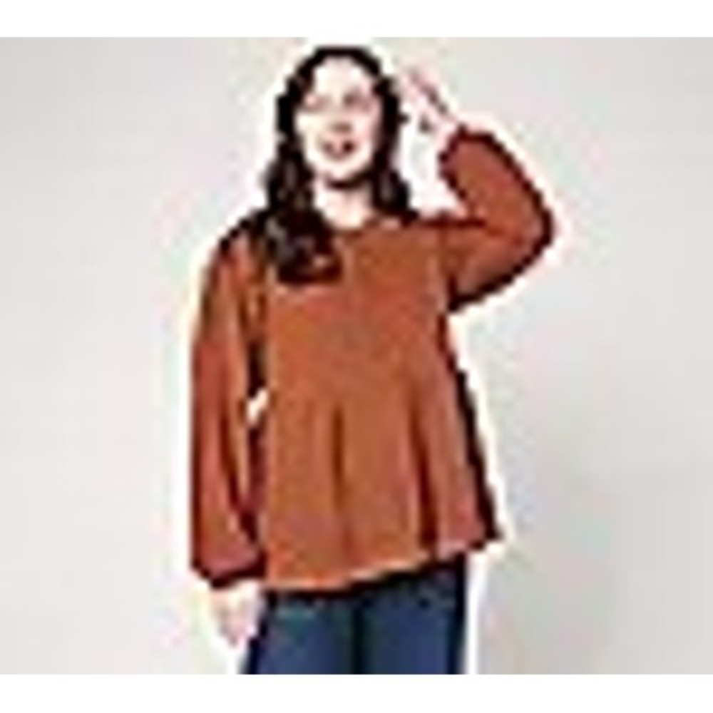 NWOT LOGO Lori Goldstein Cognac Cotton Peplum Top Pintuck Raglan Sleeve Women S